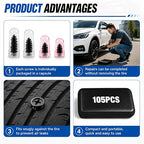 105PCS Tire Screw Plug Repair kit, Screw in Rubber Plugs No Tire Removal Flat Tire Fix Tool Set for Car Truck Motorcycle SUV ATV, Heavy Duty Emergency Tire Puncture Repair Kit with Pliers and Tools