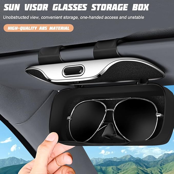 Sunglasses Holder for Car Sun Visor, Protective Automotive Eyeglasses Storage Case Hanger, Soft Vehicle Interior Glasses Organizer Box Accessories, Universal Fit (Carbon Fiber)