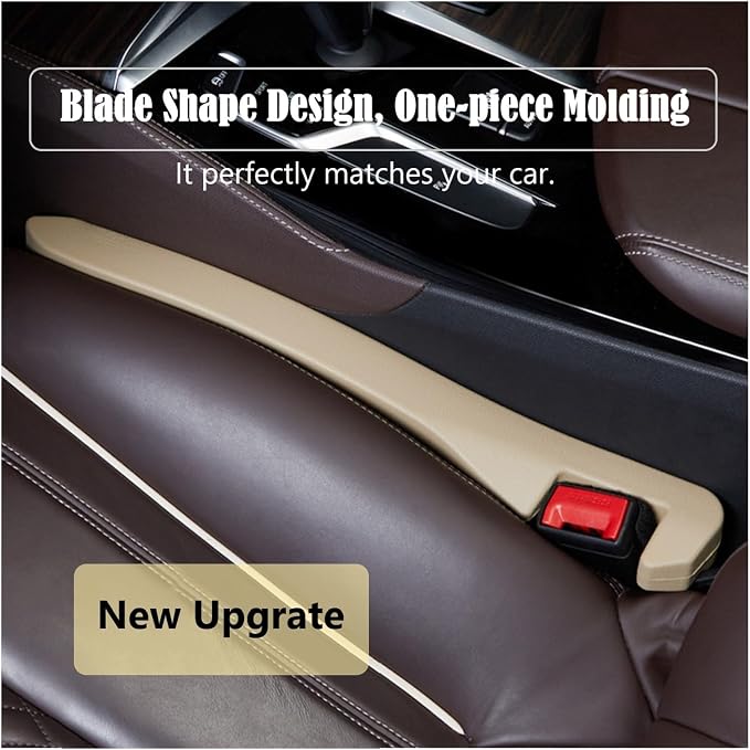 2Pcs Car Seat Gap Filler PU Leather, Auto Crevice Catcher Drop Blocker to Fill The Side Seat and Console Gap, Universal Vehicle Interior Accessories for Car, SUV, Truck (Beige)