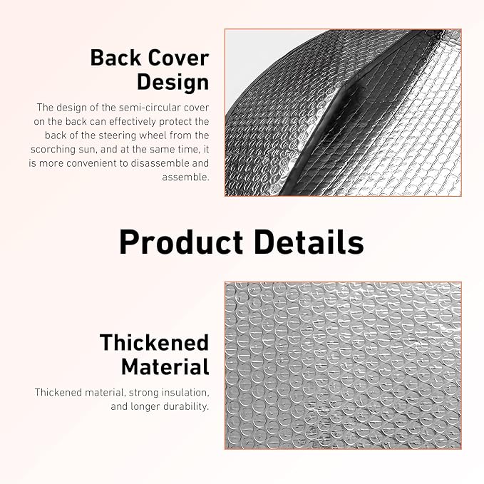 WZP Car Steering Wheel Sun Shade Cover, Aluminum Foil Sun Block Anti-Heat Steering Wheel Cover, Sliver Heat Shield for SUV Truck Van (18.11 x 18.11Inch)