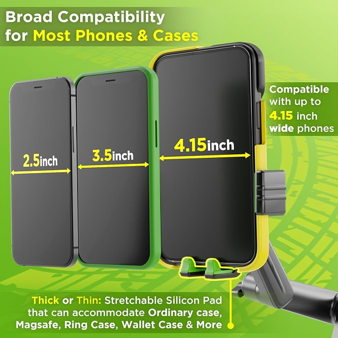 Cell Phone Mount for Truck Phone Holder for Truck Drivers - Heavy Duty Suction Cup, iPhone Holder for Dashboard Window 16.9 inch Long, for iPhone & Samsung, Semi Trucker, Green