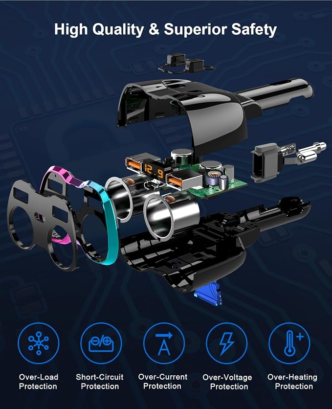 2026 Upgraded Cigarette Lighter Splitter, 180W 2-Socket Cigarette Lighter Adapter with Dual QC3.0 and 20W PD USB C Car Charger Splitter for GPS/Dash Cam/Laptop/iPad/iPhone 17/16/15/14/13/12