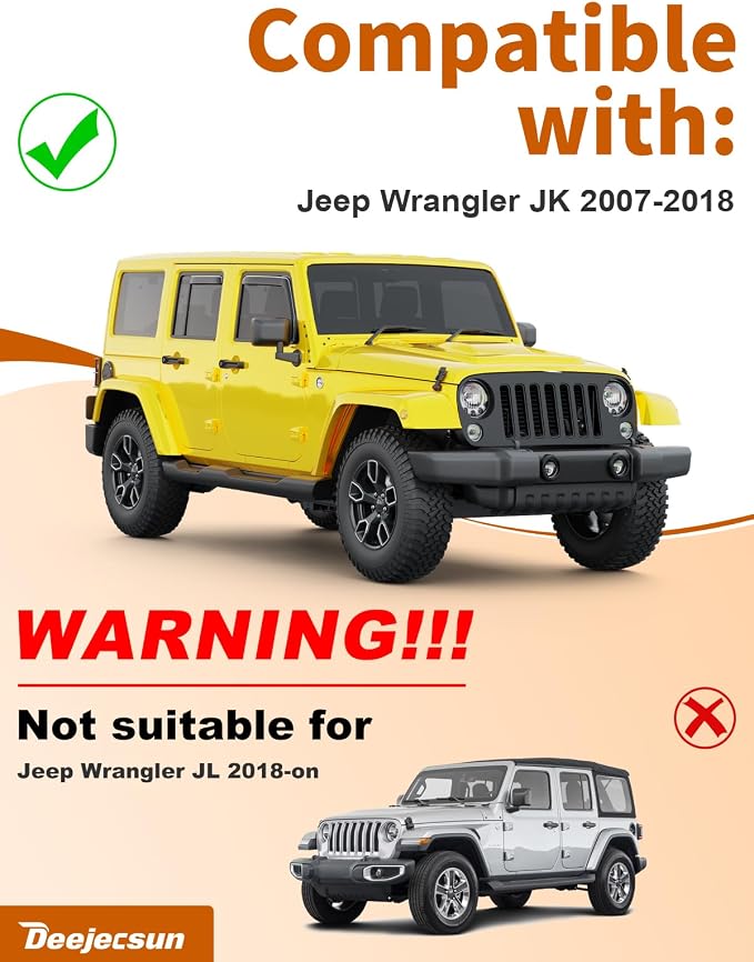 in-Channel Window Rain Guards Fit for Jeep Wrangler JK 2007-2018 Rain Guards Extra Durable Window Deflectors Visors Vent Visors Shades Car Accessories -4 pcs