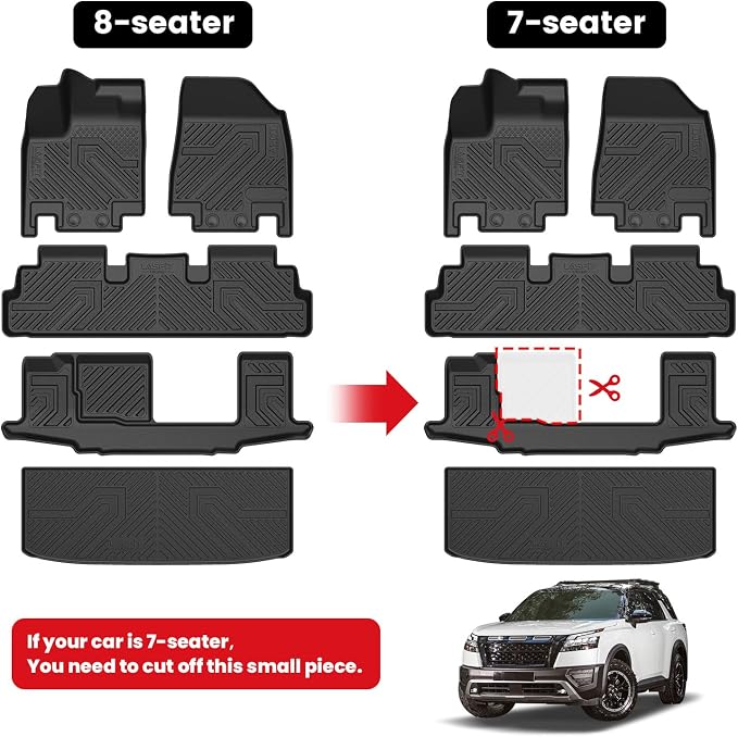 Floor Mats & Cargo Mat for Nissan Pathfinder 7/8 Seats 2026 2025 2024 2023 2022, All Weather TPE Custom Fit Floor Liners for Pathfinder Car Mats & Trunk Mats Accessories, Black