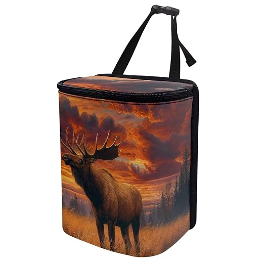 Forest Elk Cloud Print Car Trash Can with Lid, Leak Proof Auto Trash Bag Hanging Vehicle Garbage Can Multipurpose Storage Container for Back Seat Road Trip