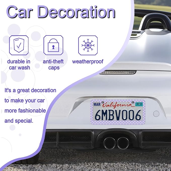 Polka Dots License Plate Frames，Polka dots Car Accessories for Women and Men ，Cute License Plate，Aluminum License Plate Frame Fits Standard US Vehicles Size 12.2 x 6 Inch (Purple-Polka dots)