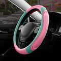 Car Steering Wheel Cover - Microfiber Leather Steering Wheel Wrap Sports 14.5-15 Inch Steering Wheel Cover Non-Slip for Men Women Pink & Green Color