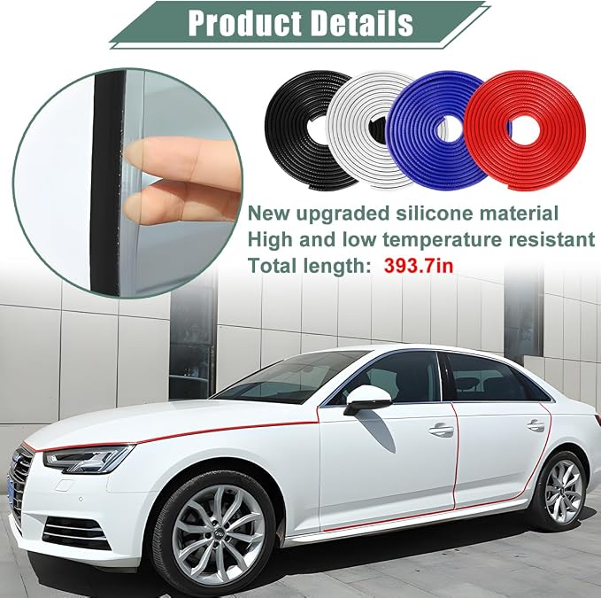 Car Door Protector Edge Guards, 33Ft Anti Collision U Shaped Automobile Door Seal Protector, No Glue Vehicle Exterior Edge Trim Protective Strip Accessories, Universal Fit (Red)
