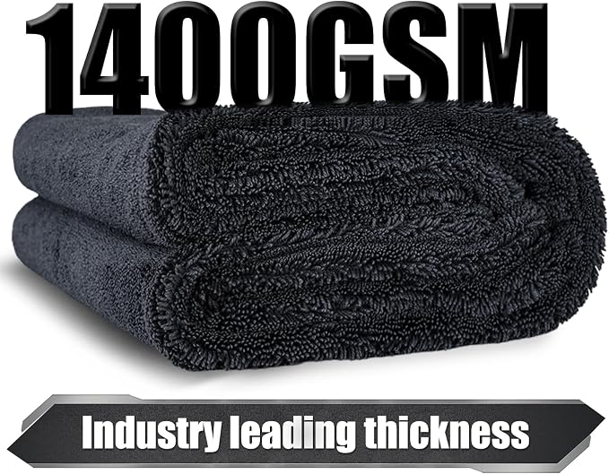 24"x36" Twisted Loop Car Drying Towel, 1400GSM, Streak Free, Lint Free, Reusable, Double Sided Super Absorbent, Car Accessories, Microfiber Cleaning Cloth for Car, Truck, SUV