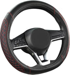 Flat Bottom Car Steering Wheel Cover for Nissan,D Shaped Steering Wheel Cover for Rogue,Altima,Kicks (Diamond Quilted-Black+Red-Standard Size)