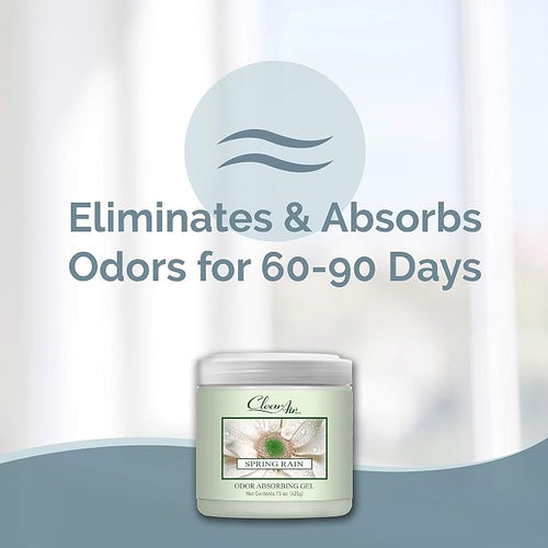 15oz Gel Odor Eliminator - Absorb & Remove Strong Odors from Pets, in Bathrooms, Basements, Garage, Cars, RVs & Boats - Eliminate Tough Odors with Essential Oils (Spring Rain, 2-Pack)