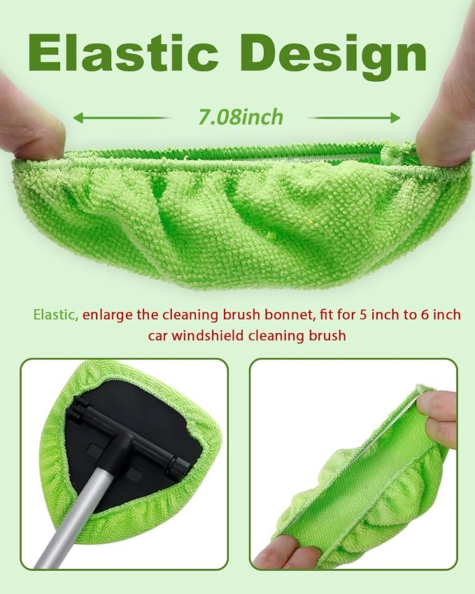 5 Pack Microfiber Pads, Replacement Heads Cover, Windshield Cleaner Tools, Washable & Reusable Triangle Pads, Fit for Window Reach Tool, Handle Not Included (Green)