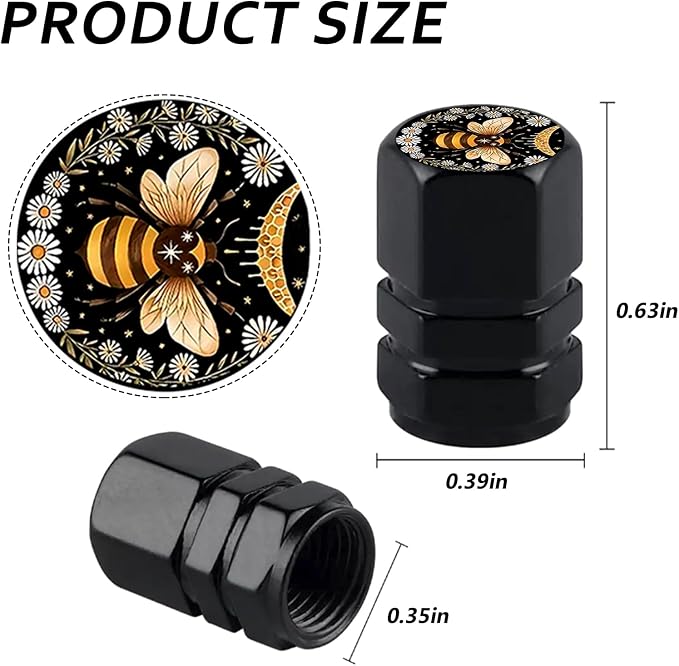 4Pack Bee Tire Valve Caps Universal Tire Air Cap Valves Stem Covers | Aluminum Alloy Rust-Proof Valve Stem Caps, for Auto SUV Truck Motorcycle Bicycle, Bee Gifts Decor for Women Men Drivers
