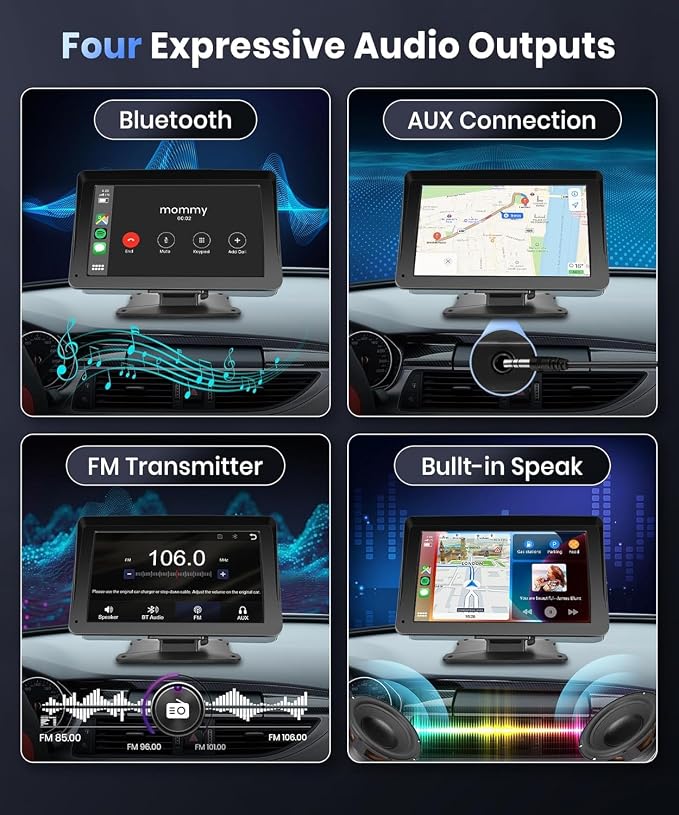 Portable Car Stereo Wireless Carplay Android Auto,7 Inch Touch Screen Car Radio with Bluetooth Hands-Free/Mirror Link/Maps Navigation/Voice Control/TF Card/AUX,for Cars, Trucks, SUVs