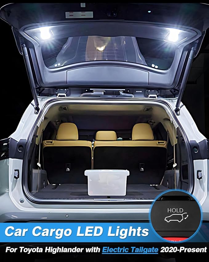 Compatible with LED Lights Toyota Highlander 2023 2022 2021 2020 Cargo Lamps Decorative Atmosphere Lamp Trunk Ceiling Lighting 2 PCS (Only for Electric Tailgate Versions, Not fit 2024)