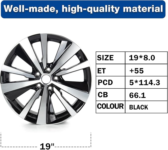 New 19x8" 19 Inch Premium Aluminum Alloy Wheel Rim Fits for 2019 2020 2021 2022 Nissan Altima | OEM Design, Alloy Replacement Wheel, Super Duty Car Rims Replacement - OE Stock Specs