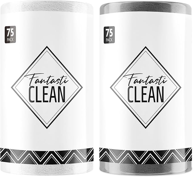 Microfiber Cleaning Cloth Rolls -150 Sheets (White, Dimgrey) | 12'' by 12'', Super Absorbent, Lint-free, Tear-away Microfiber Towel Roll, for All-Purpose Cleaning