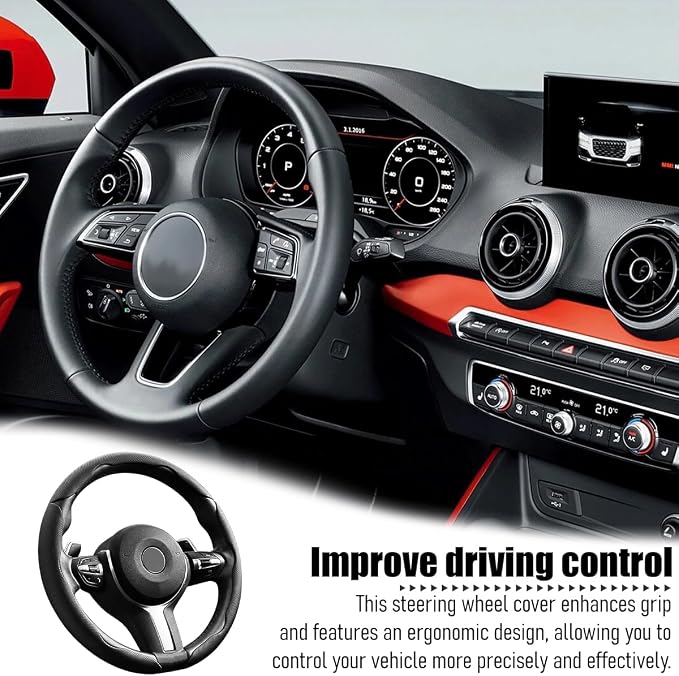3PCS/Set Car Steering Wheel Cover, Leather Segmented Anti-Slip Automotive Wheel Protector, Soft Breathable Vehicle Steering Protection Covers, Universal Interior Accessories (Black)