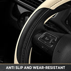 Leather Steering Wheel Cover - Made with PVC Leather - Anti-Slip, Universal Fit 14 1/2 inches to 15 inches - Milky White