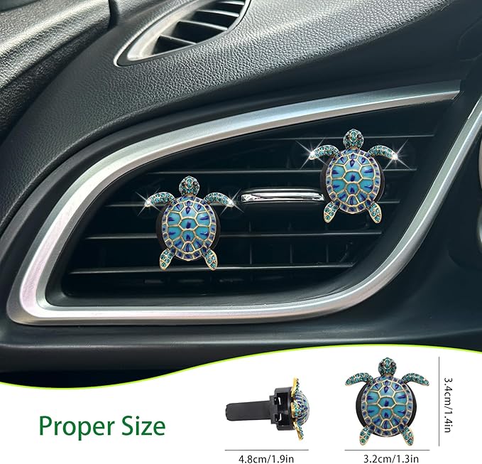 ORIESSE Sea Turtles Car Decor,Cute Beach Themed Air Freshener Vent Clips,2pcs Glamorous Blue Turtle Coastal Car Accessories Interior Decoration for Women,Refillable Outlet Diffuser