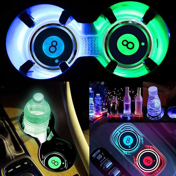 2PCS LED Car Cup Holder Lights, Light up Car Coasters for Cup Holders 7 Color-Changing Light Up Cup Holder Insert Coasters, Waterproof Car Accessories for Teens, Car Gifts for Men & Women
