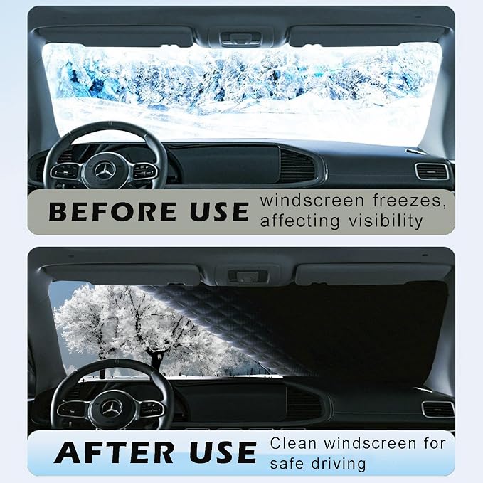 Large Car Windshield Cover for Ice and Snow,Automotive Windshield Snow Covers with Side Window & Rearview Mirror Protector,Winter Magnetic Windshield Frost Cover,Universal for Most Vehicle,Car,SUV