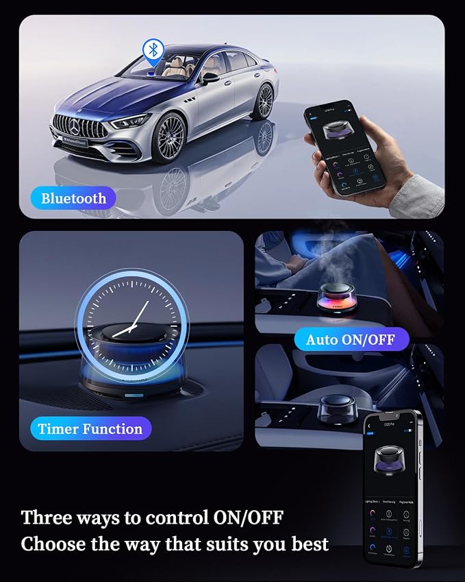 Smart Car Air Fresheners Diffuser, The First App Control Car Freshener, Solar & USB-C Charging, Auto ON/Off, Cherry Blossom & White Musk, Lasts Up to 200 Days, CF20 Pro Fragrance Diffuser