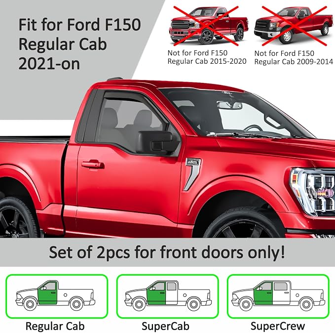Voron Glass in-Channel Extra Durable Rain Guards for Ford F150 2021-2026 Regular Cab/SuperCrew/SuperCab, Window Deflectors, Vent Window Visors, 2 Pieces - 201231
