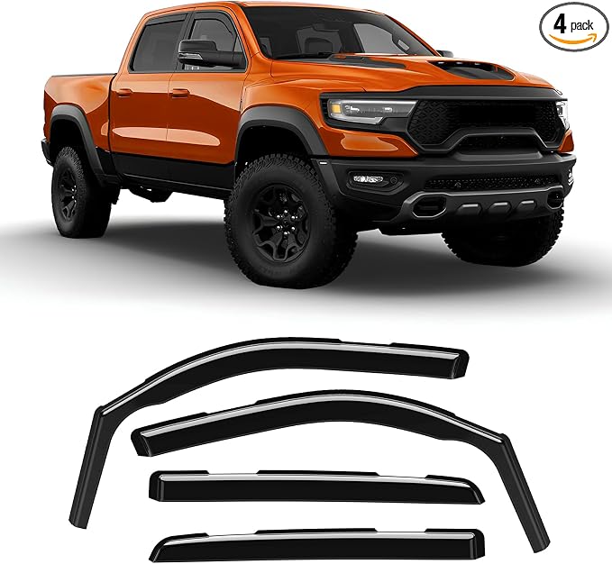 In-Channel Rain Guards Compatible with RAM 1500 2019-2026, Durable Side Windows Wind Deflectors 2019 2020 2021 2022 2023 2024 2025 2026 RAM 1500 Rain Guard Black 4 PCS