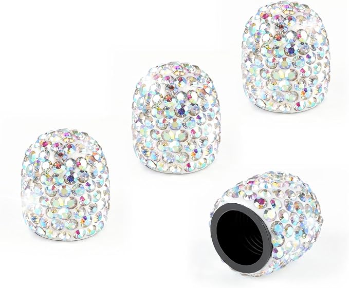 4 Pack Handmade Crystal Rhinestone Tire Valve Stem Caps, Universal for Cars, Trucks and Motorcycles - AB Color