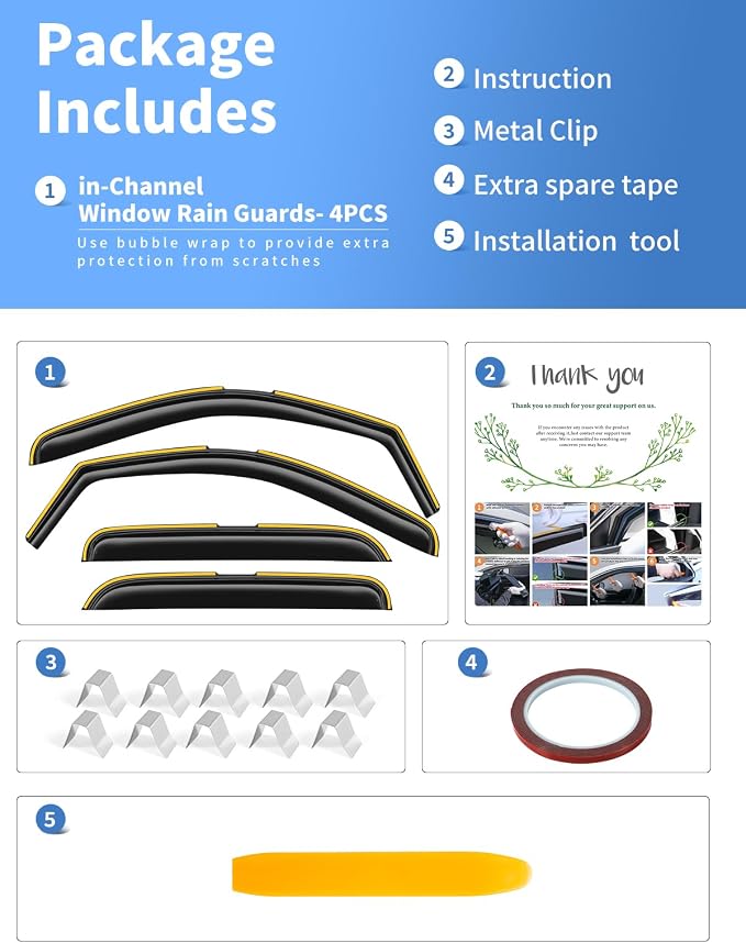 in-Channel Window Rain Guards Fit for Chevrolet(Chevy) Silverado & GMC Sierra 2007-2013 Crew Cab Extra Durable Side Window Deflectors Truck Window Vent Visors Vent Shades Car Accessories