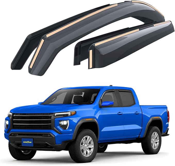 Goodyear Shatterproof in-Channel Window Deflectors for GMC Canyon 2023-2026 Crew Cab, Rain Guards, Window Visors for Cars, Vent Deflector, Car Accessories, 4 pcs - GY008455