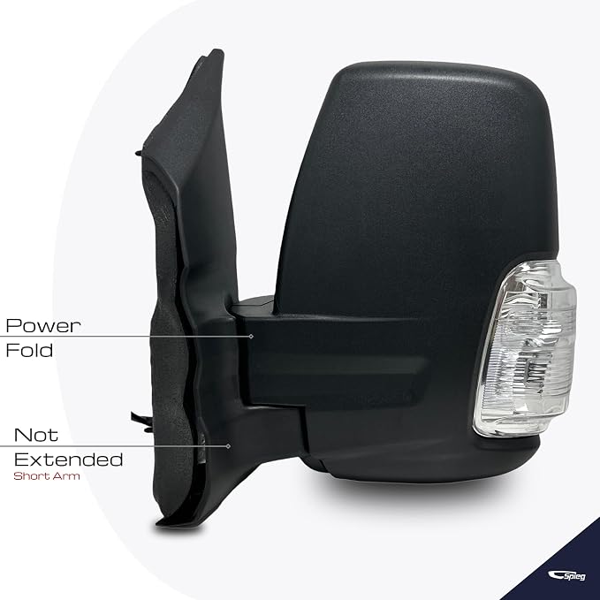 Driver Side Mirror for 2020-2023 Ford Transit 150 250 350 Short Arm with Power Folding Blind Spot Monitoring BSM Turn Signal Textured Black 10 Pins Left FO1320654