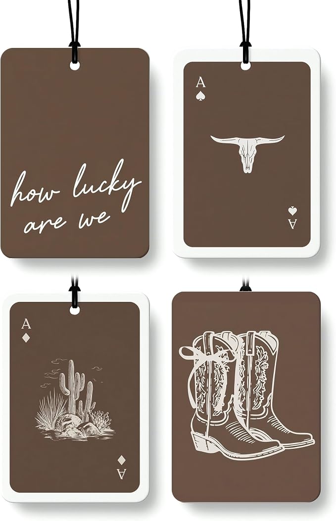 Boho Brown Western Car Air Freshener 4 Pcs, Preppy Cow Skull Cactus Cowgirls Boots Hanging Air Freshener for Cars Closet Drawer Books, Western Car Accessories Mirror Decor for Women Men