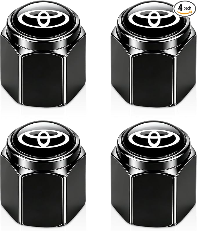 Tire Valve Stem Caps Cover for Toyota Metal Car Wheel Air caps Auto Valve Stem Caps Accessories 4 Pack Black