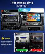 5G WiFi 8Core 4G 64G Car Radio for Honda Civic 2006-2011 Stereo Upgrade 10.1inch 1280x720P QLED Touch Screen 5.1Bluetooth DSP FM/RDS Wireless CarPlay Android Auto GPS SWC Backup Camera