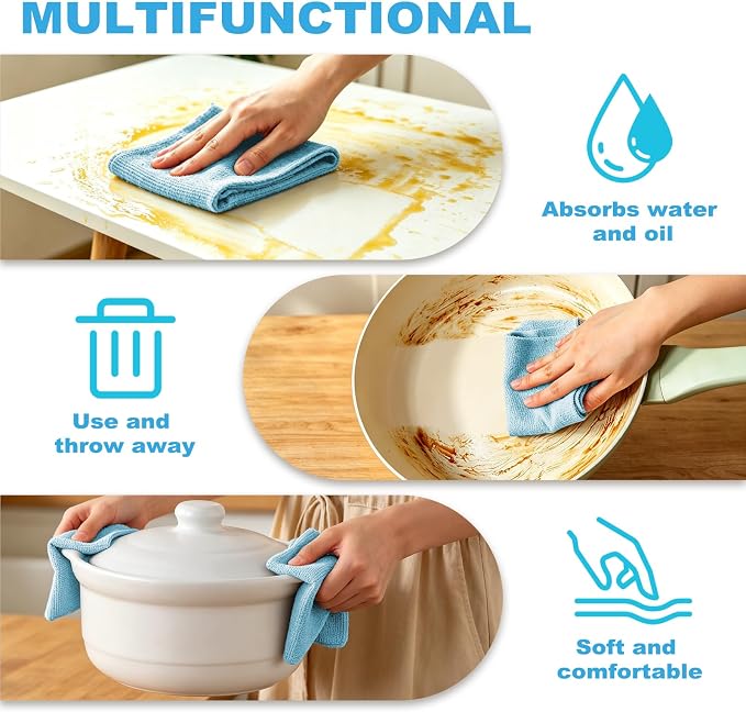 55 Pack Microfiber Cleaning Cloth Roll, Tear Away Reusable Paper Towels, 11" X 9", Ultra Absorbent & Lint Free Microfiber Cloth for Cleaning Cars, Kitchen, Window, Home and Shop, Blue
