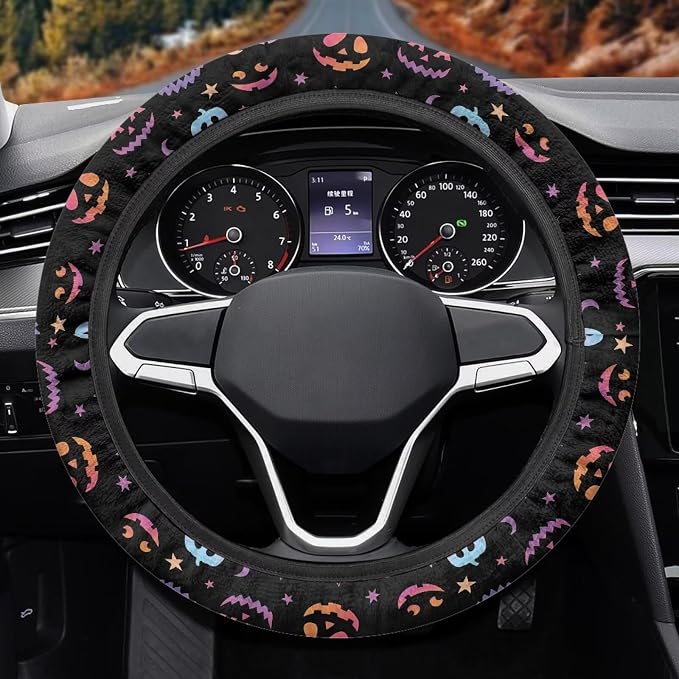 Universal Automotive Steering Wheel Covers Fit 14 to 15 inch | Ghost Face Star Print, Easy Fix Machine Washable Steering Wheel Protection for All Season