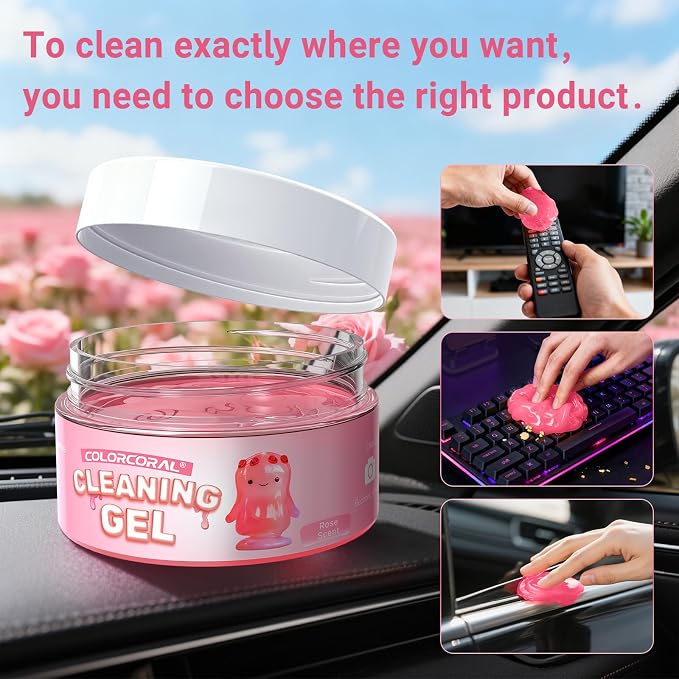2 Pack Car Cleaning Gel Reusable Auto Slime Cleaner,Rose Scent Dust Cleaning Gel Keyboard Slime for Car Interior Air Vent Cleaner, Auto Detailing kit Tools Accessories,Gifts for Men Women