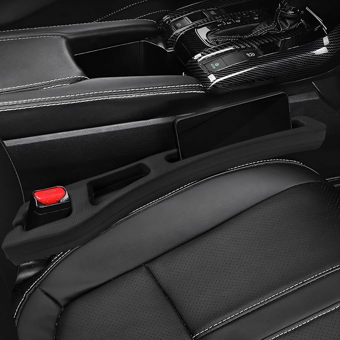 2 PCS Car Seat Gap Filler Organizer, No Drop Vehicle Seam Plug Organizer with Storage Slot, Multifunctional Console Side Gap Filler for Most Vehicles, Car Accessories (Black)