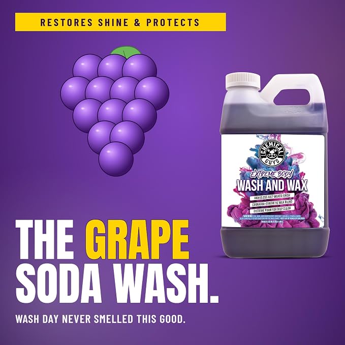 Extreme Bodywash & Wax Foaming Car Wash Soap - Soap for Foam Cannons, Foam Guns, or Bucket Washes for Cars, Trucks, Motorcycles, RVs, and More, Grape Scent - 128 oz (1 Gallon)