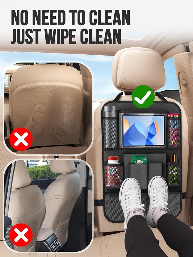 Backseat Car Organizer(20 Storage Pockets),Come with Free 1 Seat Net and 2 Headrest Hook, Touch Screen Tablet Holder, Divider for Driving Safely Children & Pets…, Car Organizer (black)