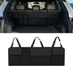 Car Trunk Organizer, Waterproof Backseat Hanging Large Storage with Adjustable Straps, Collapsible Cargo Bag with 4 Pockets, Car Interior Accessories for Truck, SUV, MPV (Black)