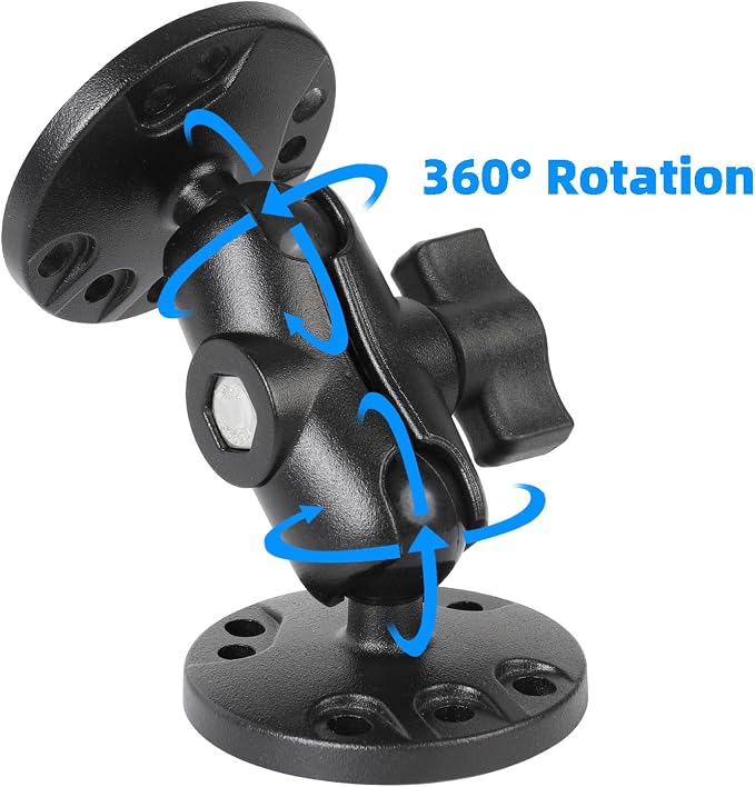 Aluminum 1" Ball Fish Finder Mount for Garmin Striker 4 / Plus 4 / Vivid 4cv, AMPS Hole Round Plates for RAM Mounts/GPS/Boats/Vehicle, T-Bolt Attachment for Track Systems, Lowrance, Humminbird
