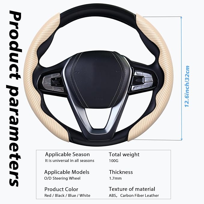 2pcs Car Steering Wheel Cover,Anti-Skid Carbon Fiber Steering Wheel Protector for Men Women,Multiple Color Options,Universal for Most Car Interiors Accessories (Beige)