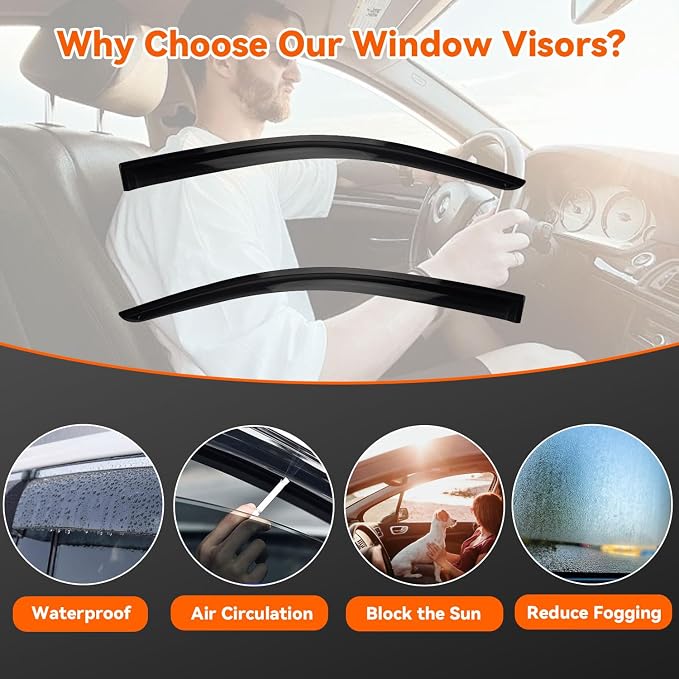 Window Visor Rain Guards Compatible with 2019-2023 Ford Ranger Super/Extended Cab with 2 Half Size Rear Doors, Tape-On Wind Deflectors Vent Visors for Trucks Accessories