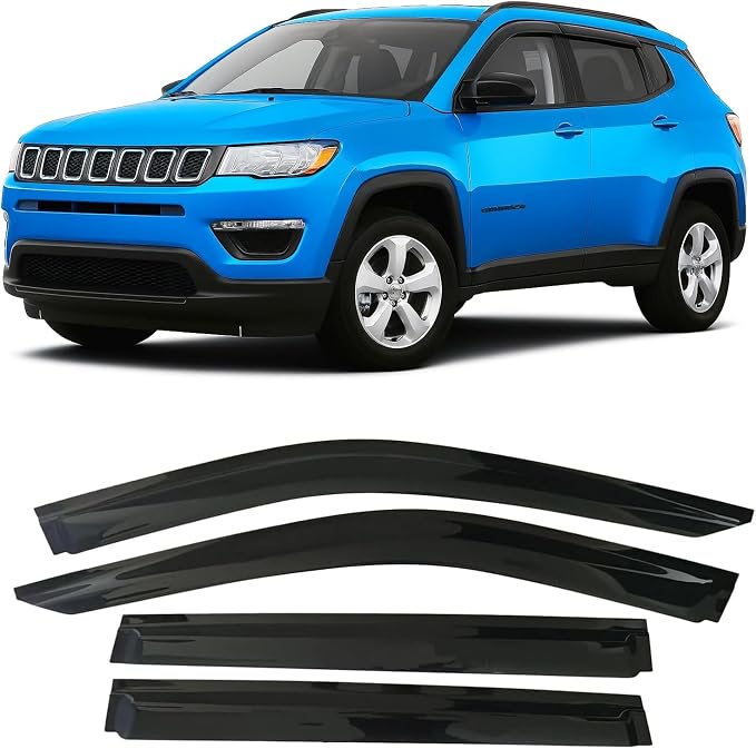 Tape-On Window Visors Rain Guards Compatible with Jeep Compass 2017-2026,Side Wind Deflectors Vent Visors Window Vent Guard Shade,Sun Visor for Car,Sun SUV Car Accessories,4-Pieces Set