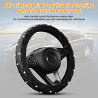 Bling Car Steering Wheel Cover, Non-Slip Elastic Stretch Leather Auto Steering Wheel Protector, Sparkling Diamond Vehicle Decor Accessories for Women Girls, Universal for Vehicles (Black)