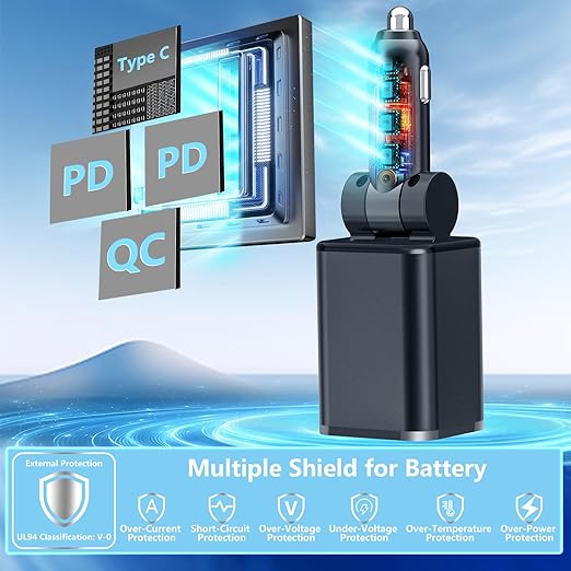 [Apple MFi Certified] Retractable Car Charger USB C, 120W USB C Car Charger 4 in 1 PD/QC Type C Fast Charge Cigarette Lighter Adapter for iPhone 17/17 Pro Max/16 Pro/15/Galaxy S26/S25/Pixel