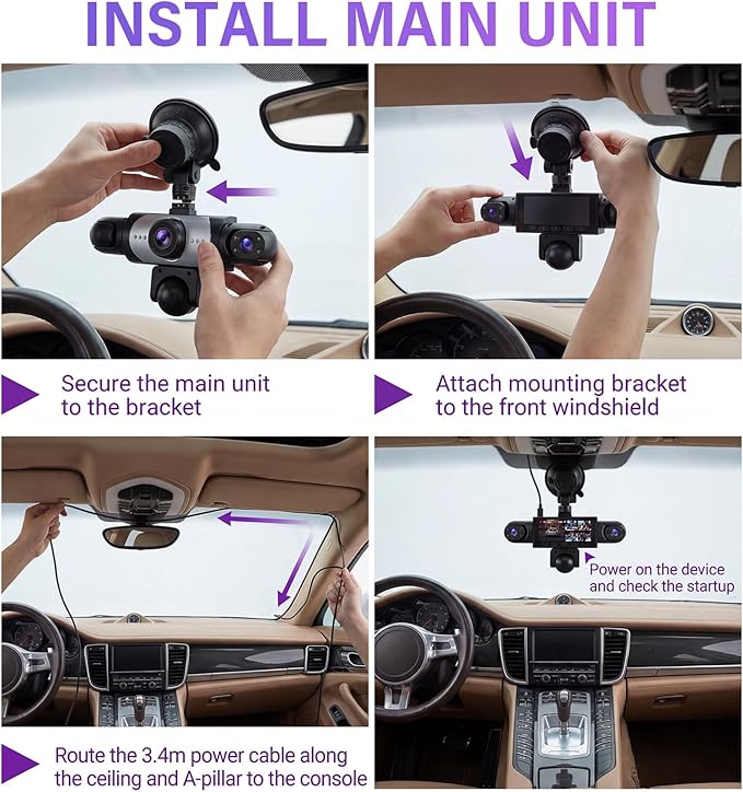 5 Channel Dash Cam 360°Wide Angle Dash Camera for Cars 1080P with Loop Recording Night Vision Reversing Help 3.16-inch Dash Cam Front and Rear